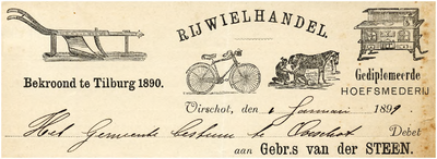 15019 Oirschot Een briefhoofd van rijwielhandel en gediplomeerde hoefsmederij van de Gebrs. van der Steen, 01-01-1899