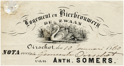 15021 Oirschot Een briefhoofd van Logement en Bierbrouwerij de Zwaan van Anth. Somers, 10-01-1880