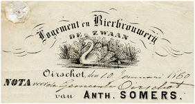 15021 Oirschot Een briefhoofd van Logement en Bierbrouwerij de Zwaan van Anth. Somers, 10-01-1880