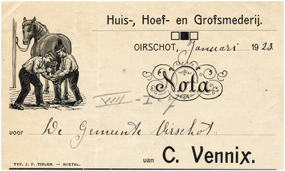 15022 Oirschot Een briefhoofd van de huis-, hoef- en grofsmederij van C. Vennix, 00-01-1923