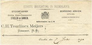15024 Oirschot Een briefhoofd van C.H. Teurlincx Meijers. Eerste inrichting in Nederland. Stoomfabriek van echte ...