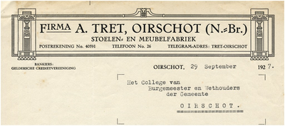 15025 Oirschot Een briefhoofd stoelen- en meubelfabriek A.Tret, 29-09-1927
