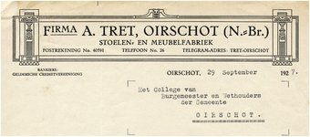 15025 Oirschot Een briefhoofd stoelen- en meubelfabriek A.Tret, 29-09-1927
