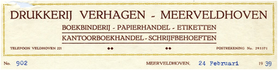 15077 Drukkerij Verhagen. Boekbinderij, papierhandel, etiketten, kantoorboekhandel, schrijfbehoeften, 24-02-1939