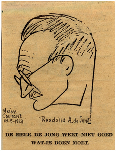 23743 Caricatuur van raadslid A. de Jong, 18-06-1929