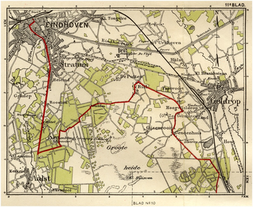 23807 Wandelkaartje met route van Heeze , over Zes-gehuchten, Aalst naar het Centrum van Eindhoven, 1925 - 1934