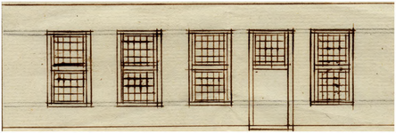 23897 Ontwerptekening voor de situering van ramen en deur in zijgevel, 1750 - 1800