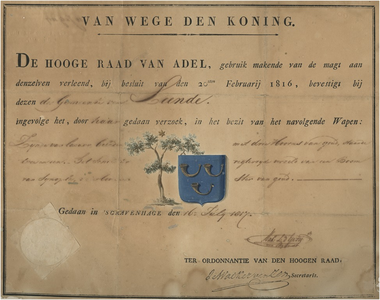 24009 Diploma van het gemeentewapen van Leende,, 16-07-1817