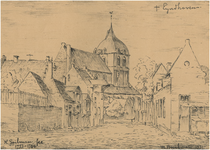 24065 Copie van de prent van H.Spilman van de Catharinakerk gezien van uit het Begijnenhof, 1750 - 1760