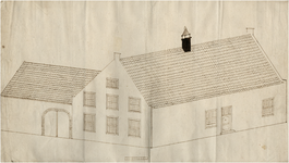 24085 Tekening van woonhuis met poortgebouw, 1750 - 1790