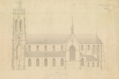 24115 Ontwerptekening voor de nieuwe St.Petruskerk te Woensel, 1870 - 1875