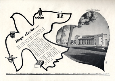 24226 Herinnerings- en reclameplaat van de tot standkoming van de eerste vleugel van het nieuwe stadhuis te Eindhoven, 1952