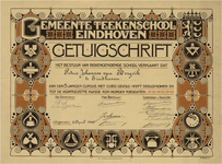 24295 Getuigschrift van de Gemeentelijke Tekenschool van Eindhoven, 02-04-1909