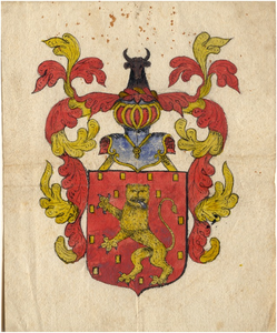 24356 Ingekleurde pentekening van het wapen van Renesse, 1600 - 1700