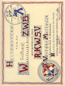 24378 Diploma ter herinnering aan de wandelmars georganiseerd door R.K.W.S.V. De Vrolijke Matrozen, 13-10-1946