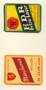 24386 Bieretiketten van drankenhandel/brouwerij H.D.R. te Vessem.( H. de Rooij), 1930 - 1950