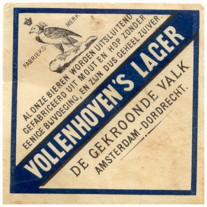 24390 Een eitiket van Van Vollenhoven's Lager bier van Van Vollenhoven's Bierbrouwerij N.V., 1920