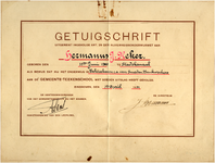 24399 Getuigschrift voor Hermanus J.R. Reker voor de cursus vaktekenen metaalbewerken aan de Gemeente-Tekenschool, 01-04-1931