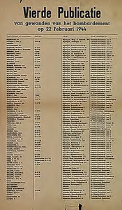 30034 Publicatie van namen van gewonden van bombardement, 22-02-1944