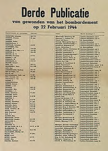 30035 Publicatie van namen van gewonden van bombardement, 22-02-1944