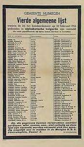 30042 Publicatie van namen van doden van bombardement, 22-02-1944