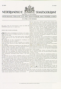 30055 Verslag troonrede 1939 in Staatscourant, 19-09-1939