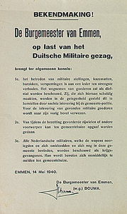 30058 Bekendmaking duitse maatregelen bij de bezetting, 14-05-1940