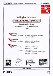 30199 Volleybal Interland, Jong Oranje, Heren spelend om de Philips Cup, o.a. in Sporthal de Haagdijk, 1990
