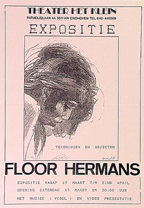 30304 Expositie tekeningen en objecten van Floor Hermans in Theater Het Klein, 17-03-1992 - 04-1992