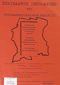 30454 Surinaamse Info-avond met surinaamse/javaanse maaltijd in Buurthuis De Bergen , 23-02-1993