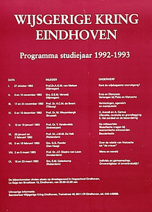 30540 Programma voordrachten wijsgerige kring in Hogeschool Eindhoven, 27-10-1992 - 23-03-1993