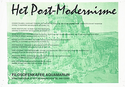 30563 Lezingencyclus in Aquamarijn over het Postmodernisme, 13-09-1991 - 14-03-1992