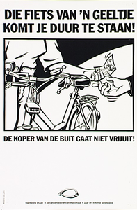30922 Waarschuwing tegen heling van fietsen door het Ministerie van Justitie, 1992
