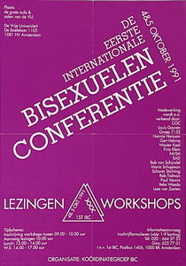 30956 De eerste internationale conferentie over bisexualiteit op de VU Amsterdam, 04-10-1991 - 05-10-1991