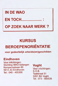 31109 Kursus Beroepenoriëntatie voor gedeeltelijk arbeids(on)geschikten in Eindhoven en Vught, 1994