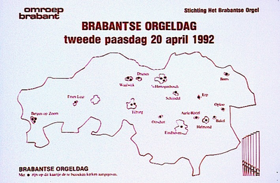 31570 Affiche van Omroep Brabant van de Brabantse orgeldag in diverse kerken in Brabant, 20-04-1992