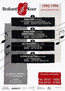 31609 Zangers gevraagd voor het Brabantkoor voor grote koorwerken met het Brabants Orkest, 29-06-1995 - 04-02-1996