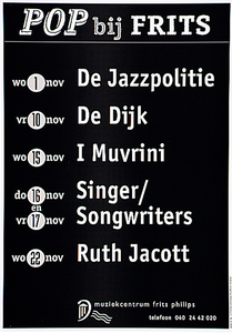 31695 Popagenda van Muziekcentrum Frits Philips met o.a. optreden van De Dijk, 01-11-1995 - 22-11-1995