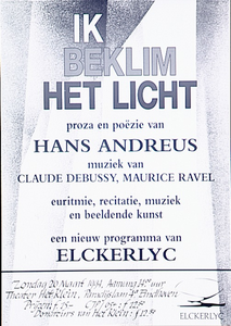 31716 Proza, poëzie en muziekprogramma van Elckerlyc in Theater Het Klein, 20-03-1994