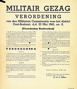 31731 Verordening van het Militair Gezag aangaande rookverbod wegens brandgevaar, 23-05-1945