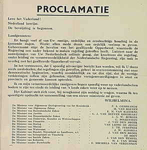 31750 Proclamie van Wilhelmina en regering bij de bevrijding, 1944
