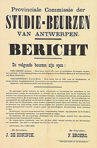 31771 Bekendmaking van openstaande studie-beurzen door de Provinciale Commissie der Studie-Beurzen van Antwerpen, 01-05-1903