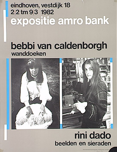 31907 Expositie van textiel in de amro bank, 1982