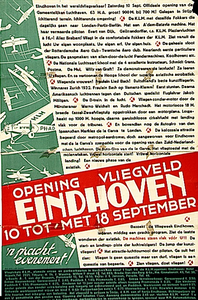 31972 Aankondiging van de opening van de Gemeentelijke Luchthaven en van de aanvang van de Vliegweek Eindhoven, 1932
