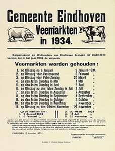 31981 Veemarkten in Eindhoven, Trefwoorden: markten, vee, koeien, varkens, schapen, paarden, 1934