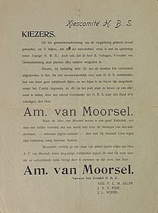 32040 Pamflet Gemeenteraadsverkiezingen HBS-partij, 1908