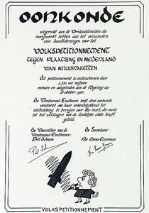 32047 Oorkonde voor medewerkers petionnement tegen kruisraketten, 1985