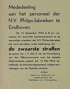 32056 Oproep om staking bij staking bij Philips te beeindigen, 13-09-2044 - 1944
