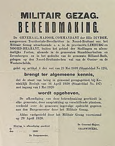 32080 Bekendmaking van opheffing Staat van beleg door militaire overheid, 1920