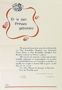 32121 Aankondiging geboorte prinses, 1939
